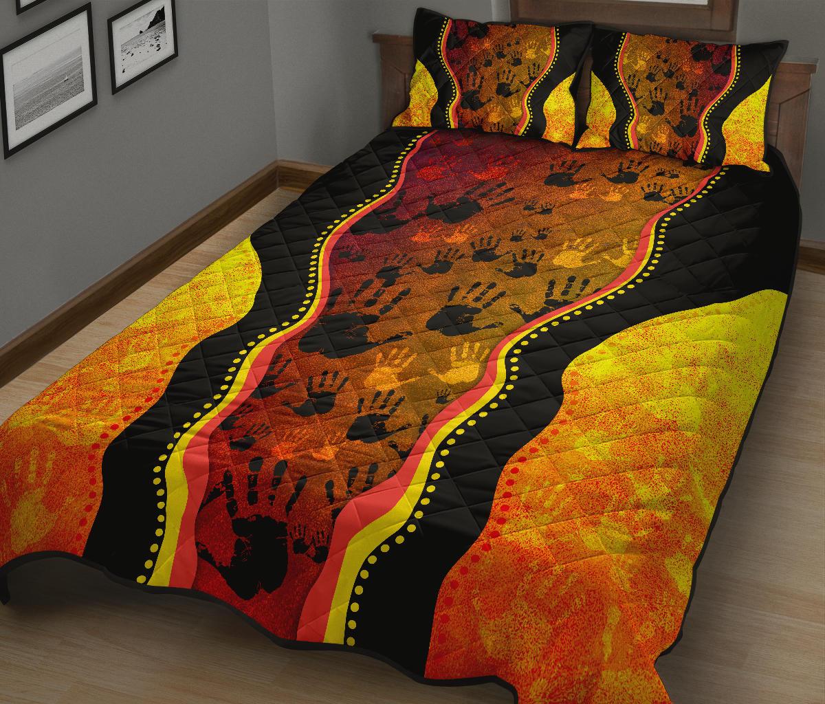 Aboriginal Quilt Cover Set, Aboriginal Rock Painting Hand Art Golden Style - Vibe Hoodie Shop