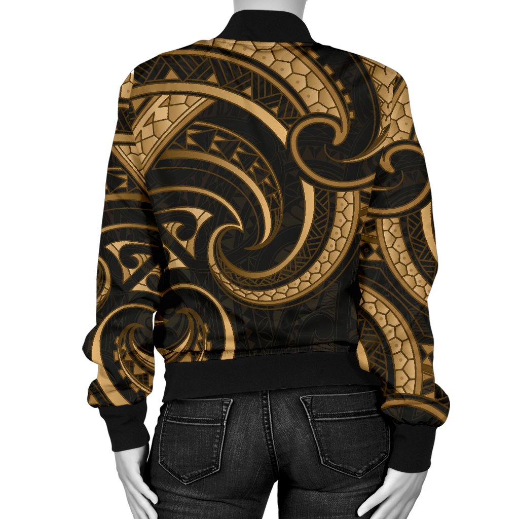 New Zealand Maori Mangopare Women Bomber Jacket Polynesian - Gold - Vibe Hoodie Shop