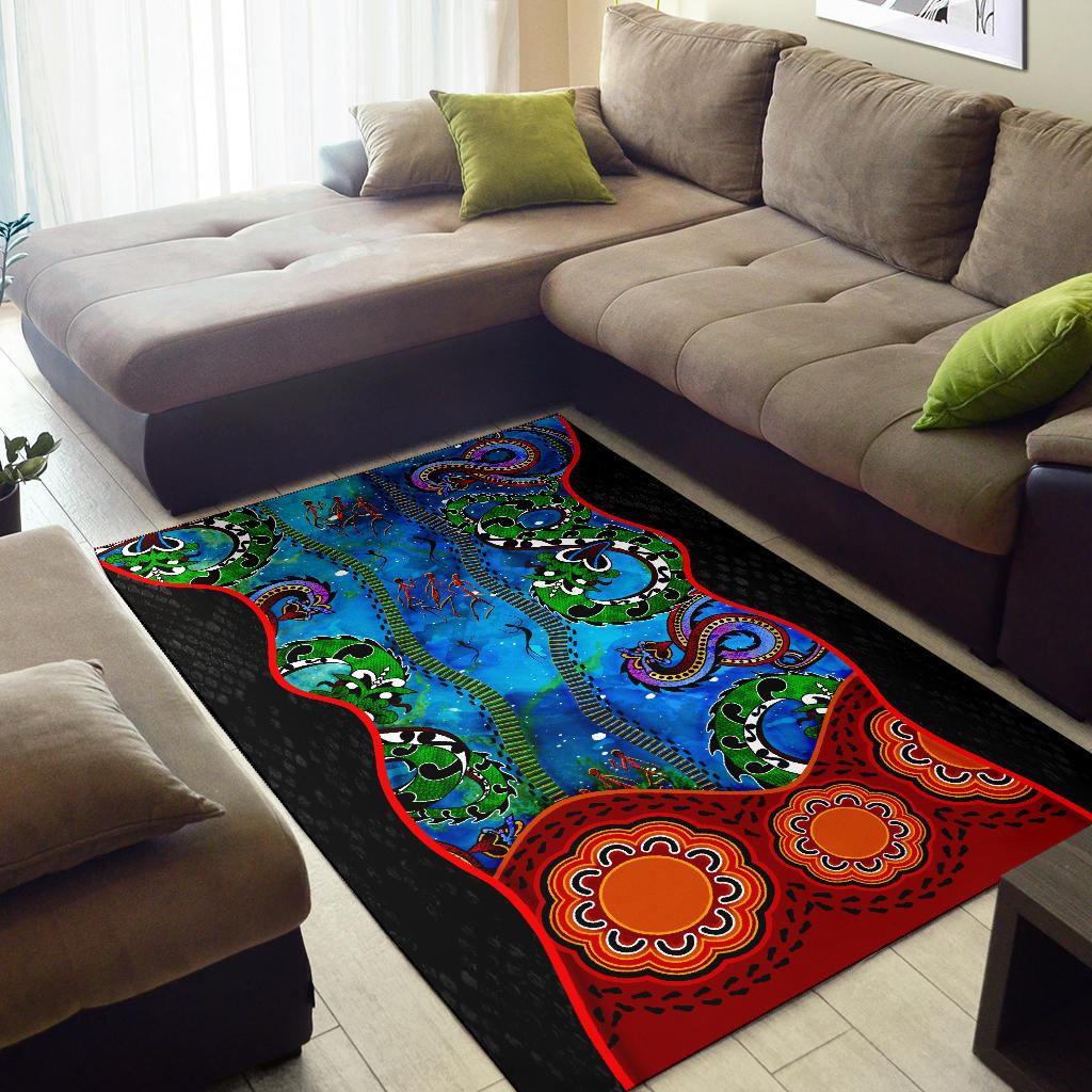 Aboriginal Area Rug - Aussie Indigenous Patterns Blue - Vibe Hoodie Shop