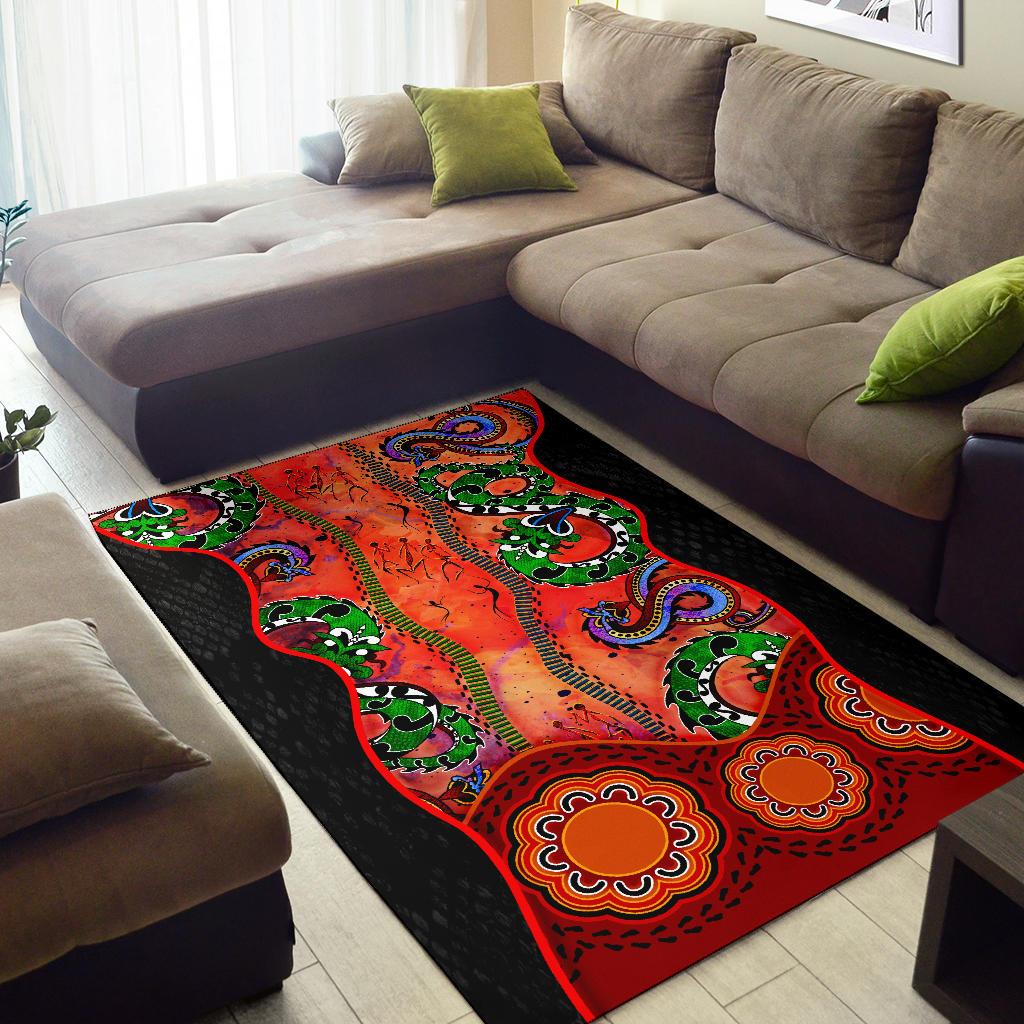 Aboriginal Area Rug - Aussie Indigenous Patterns Orange - Vibe Hoodie Shop