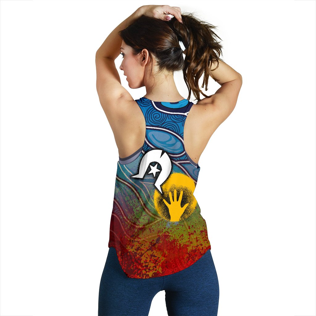 Aboriginal Women's Racerback Tank - Aboriginal and Torres Strait Islanders Flag - Vibe Hoodie Shop