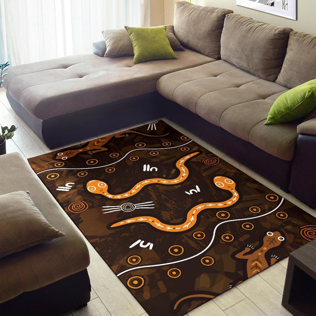 Aboriginal Area Rug - Indigenous Snake Hand Brown Color - Vibe Hoodie Shop