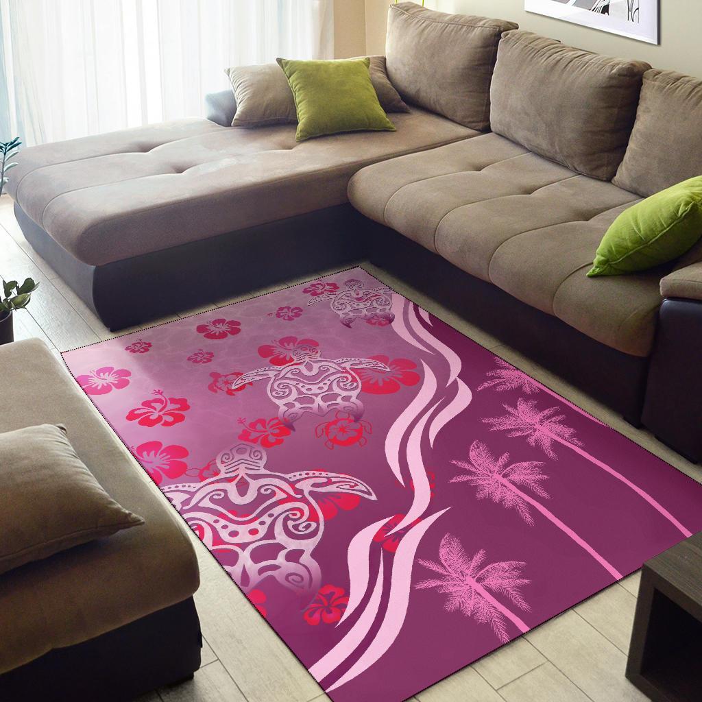 Pink Turtle Hibiscus Area Rug - Vibe Hoodie Shop