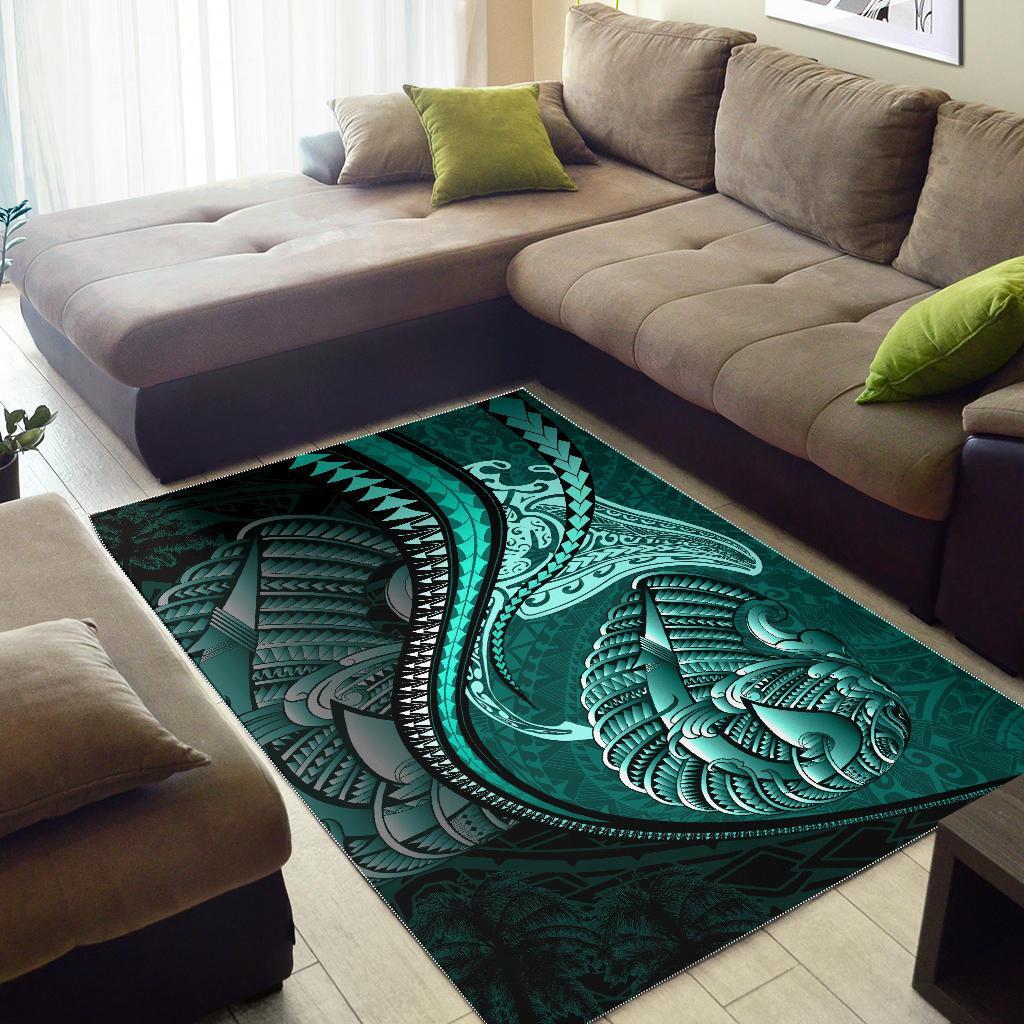 Fish Hook Area Rug Manta Polynesian Turquoise - Vibe Hoodie Shop