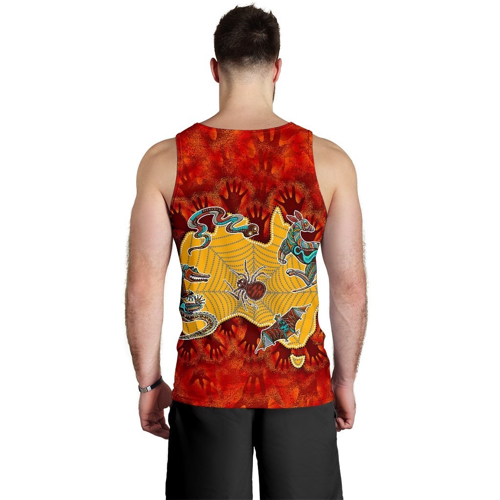 Custom Aboriginal Men's Tank Top - Australia Map Hand Patterns Spider Web - Vibe Hoodie Shop