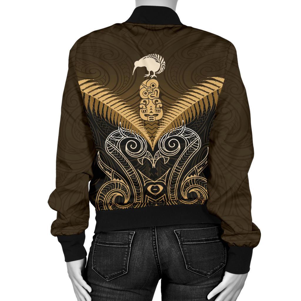 Maori Manaia New Zealand Women Bomber Jacket Gold - Vibe Hoodie Shop