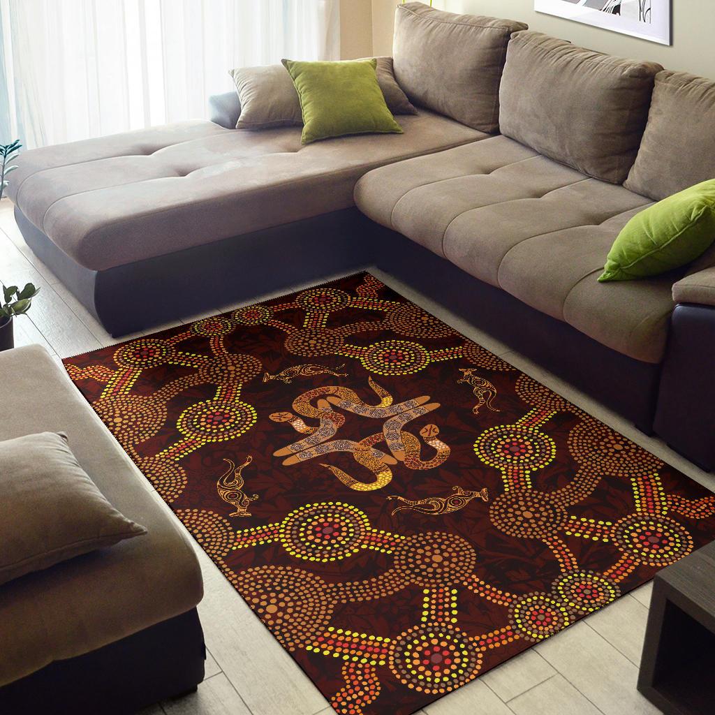 Aboriginal Area Rug - Snakes, Boomerang And Kangaroo - Vibe Hoodie Shop