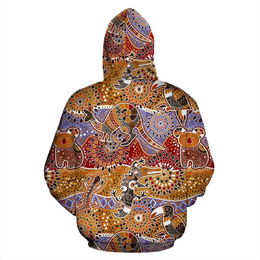 Aboriginal Hoodie, Kangaroo Koala Crocodile Patterns - Vibe Hoodie Shop