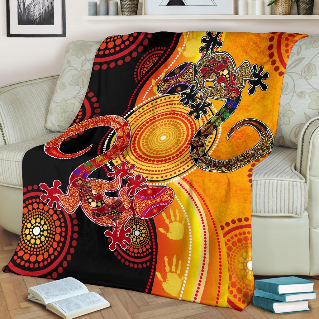 Aboriginal Premium Blanket - Couple Aboriginal Lizards - Vibe Hoodie Shop