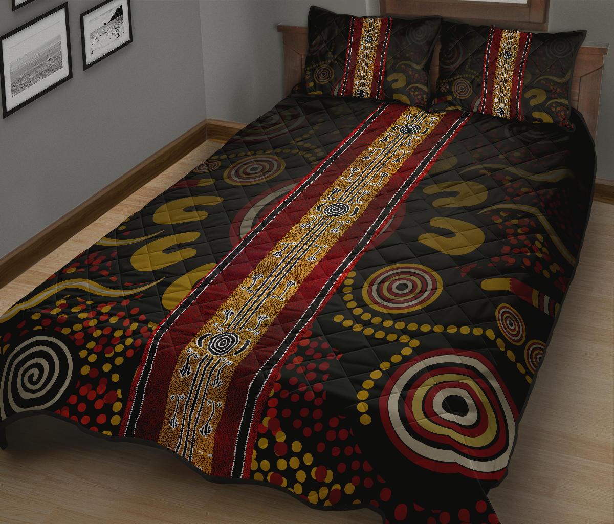 Quilt Bed Set - Aboriginal Dot Panting Art Stripe Lines - Vibe Hoodie Shop