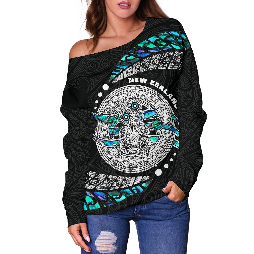 Maori New Zealand Women's Off Shoulder Sweater Hei Tiki Sport Style - Vibe Hoodie Shop