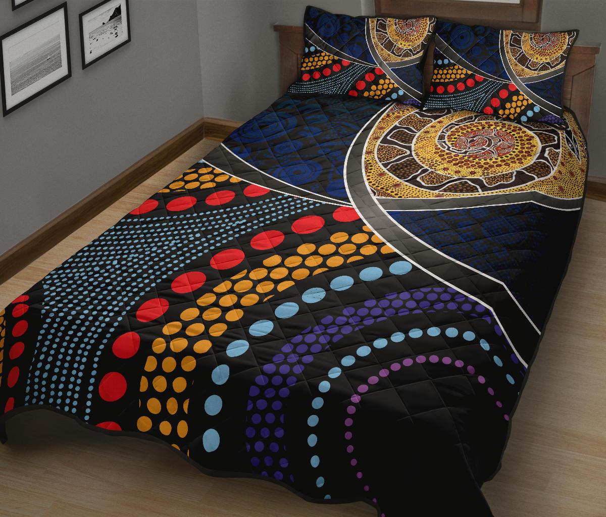Australia Quilt Bed Set - Aboriginal Dot Panting Art With Snake - Vibe Hoodie Shop