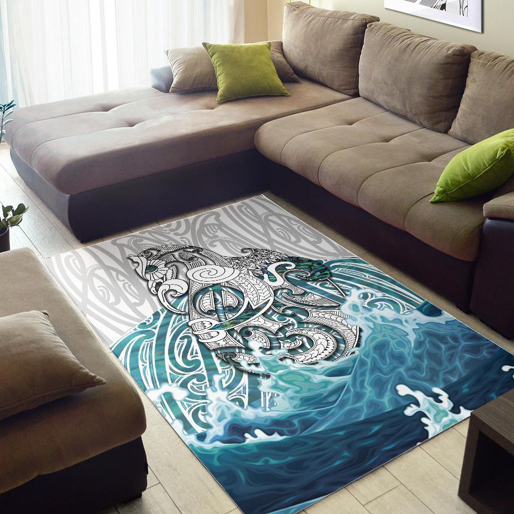 Maori Manaia The Blue Sea Area Rug, White - Vibe Hoodie Shop