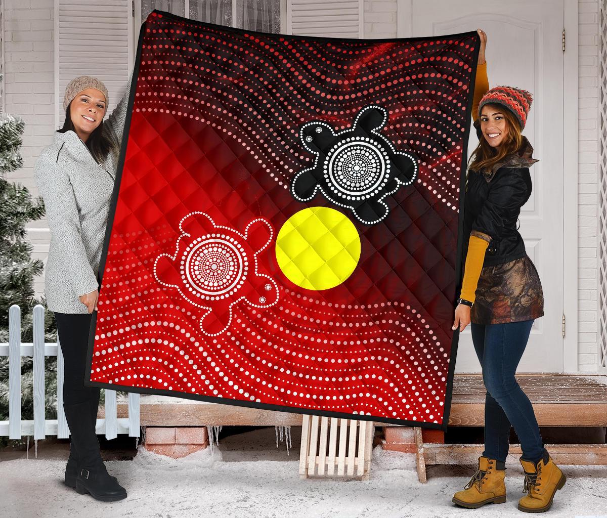 Aboriginal Premium Quilt - Indigenous Circle Dot Painting Style - - Vibe Hoodie Shop