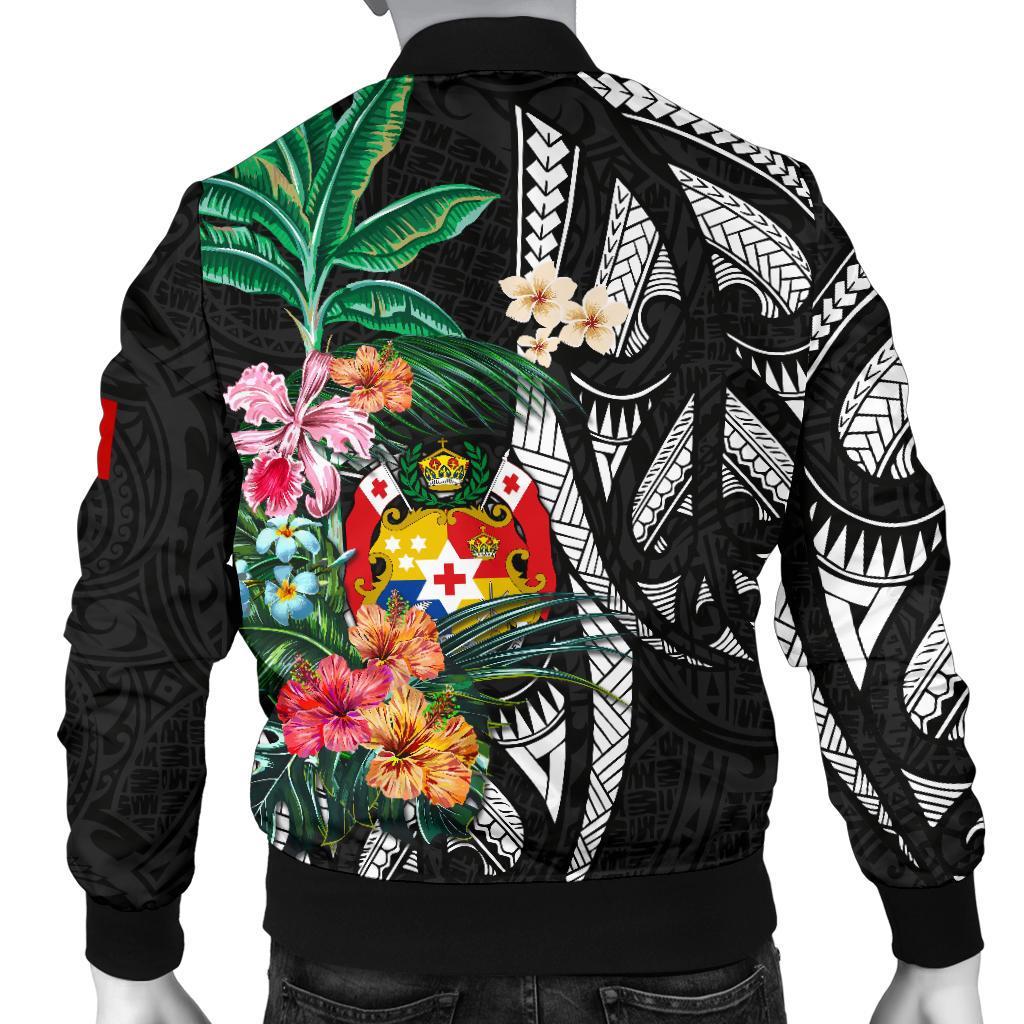 Hoodie Tonga Men's Bomber Jacket Coat Of Arms Polynesian With Hibiscus - Vibe Hoodie Shop