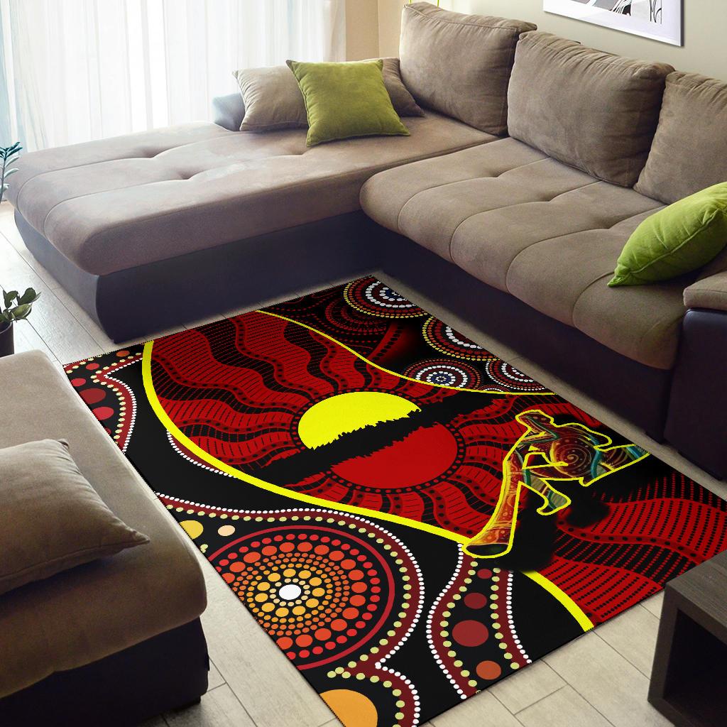 Area Rug - Australia Aboriginal Dots With Didgeridoo - Vibe Hoodie Shop