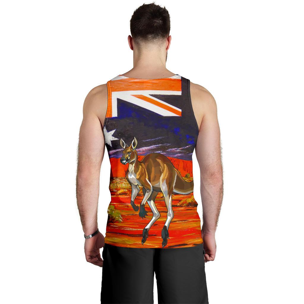 Men Tank Top - Kangaroo Mens Tank Aus Flag Uluru - Vibe Hoodie Shop