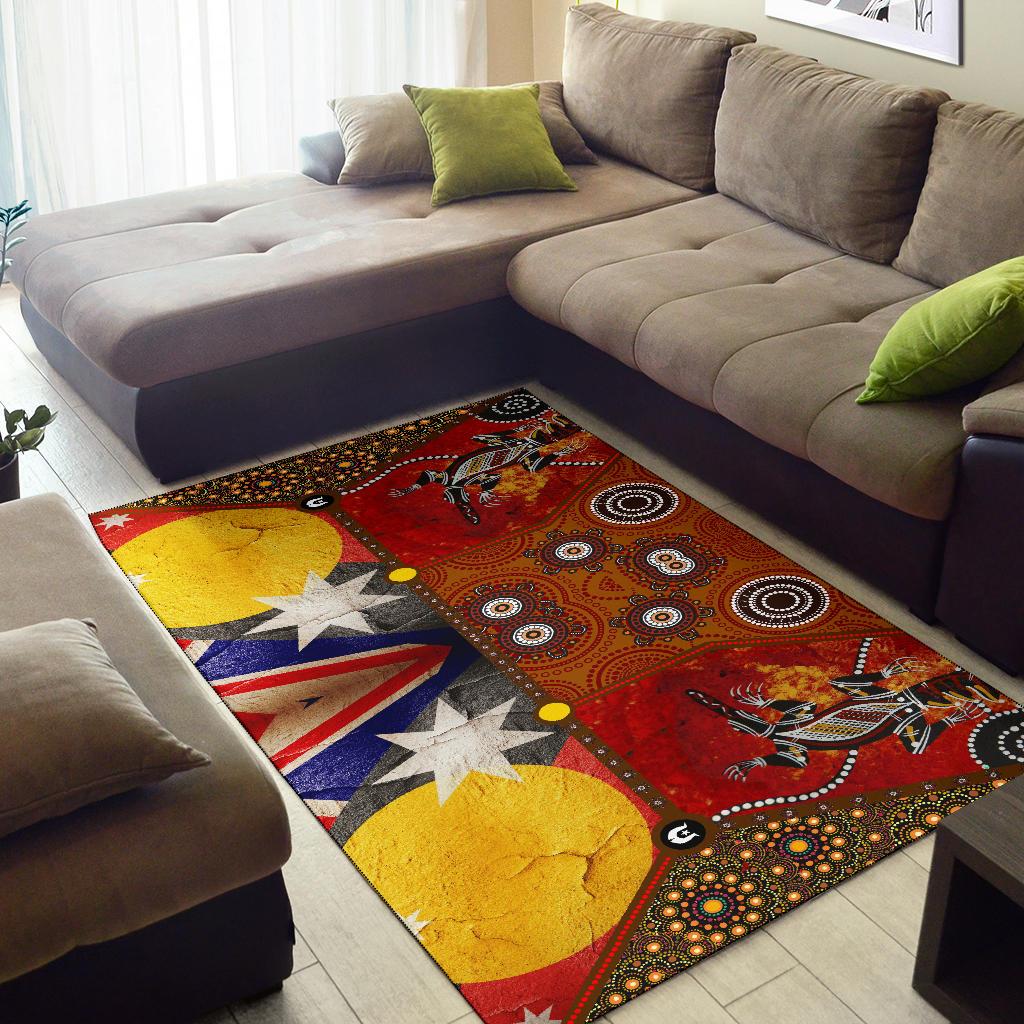 Area Rug - Aboriginal Dot Painting and Flags, Crocodile - Vibe Hoodie Shop