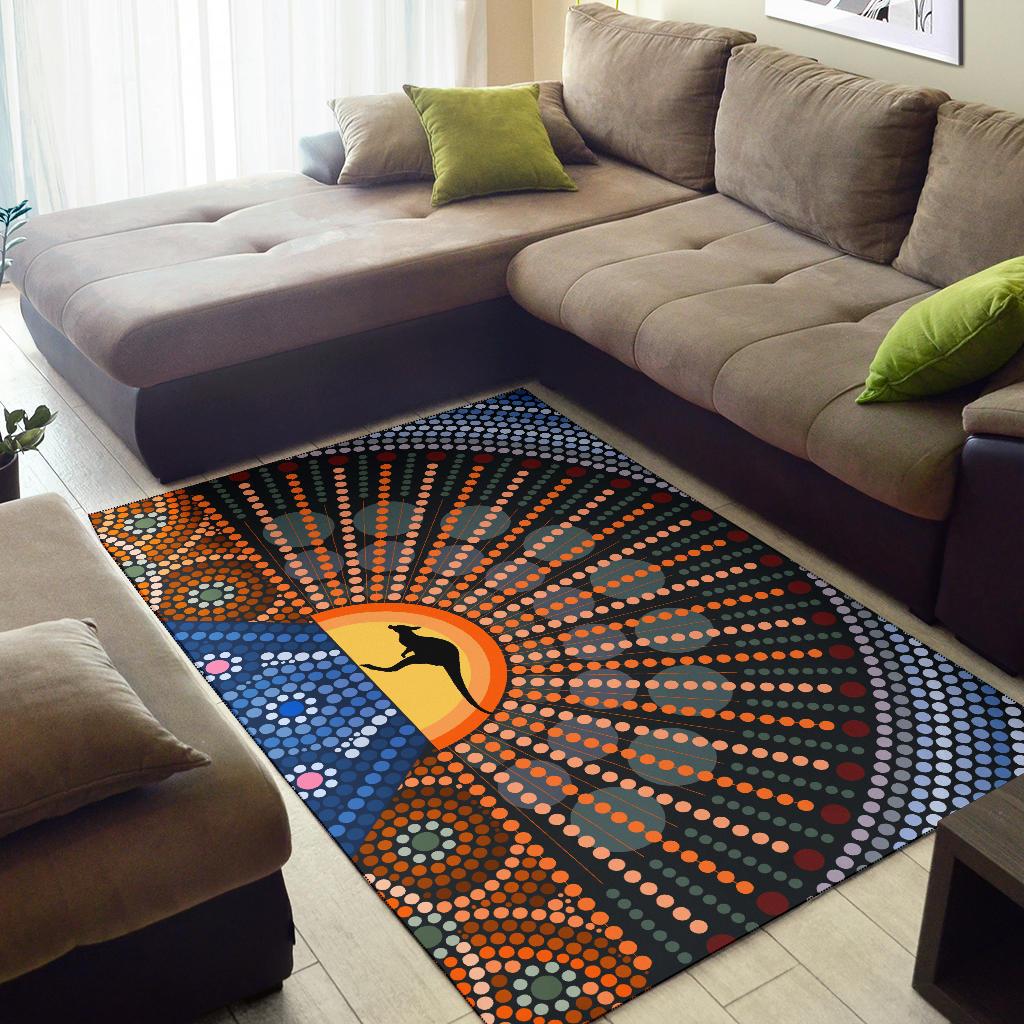 Area Rug - Aboriginal Dot Painting Rug Kangaroo Ver03 - Vibe Hoodie Shop