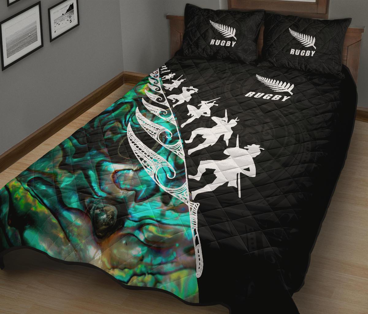New Zealand Quilt Bed Set, Rugby Haka Fern Paua Shell Quilt And Pillow Cover - Vibe Hoodie Shop
