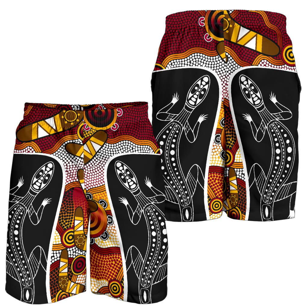 Aboriginal Shorts, Lizard Patterns Boomerang Indigenous Dot Painting Men - Vibe Hoodie Shop