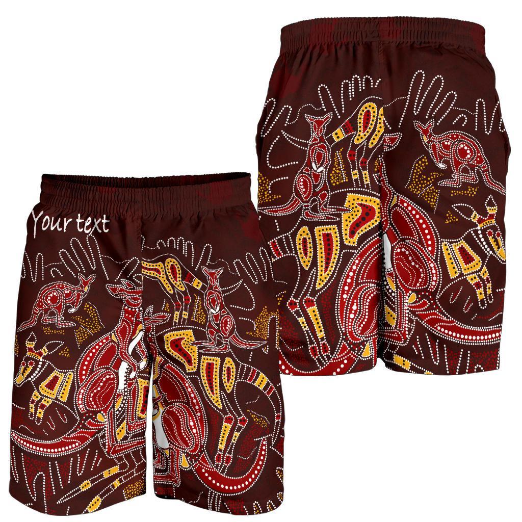 Custom Aboriginal Men's Shorts - Kangaroo family with Hand Art - Vibe Hoodie Shop