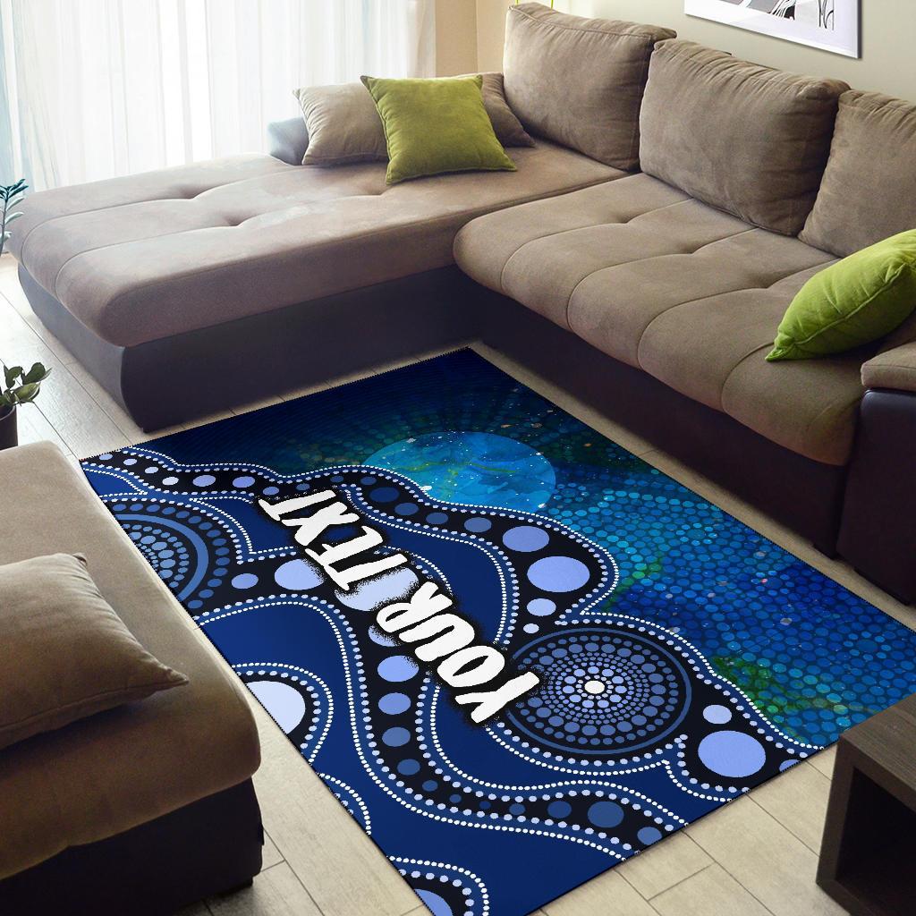 Custom Text Aboriginal Area Rug - Australia Indigenous Flag Circle Dot Painting Art (Blue) - Vibe Hoodie Shop