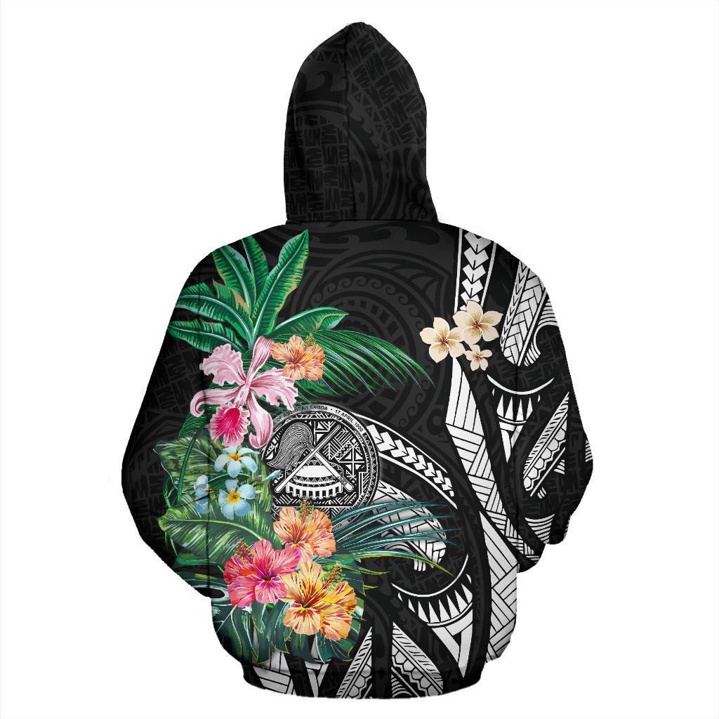 American Samoa All Over Zip - Up Hoodie Coat Of Arms Polynesian With Hibiscus - Vibe Hoodie Shop