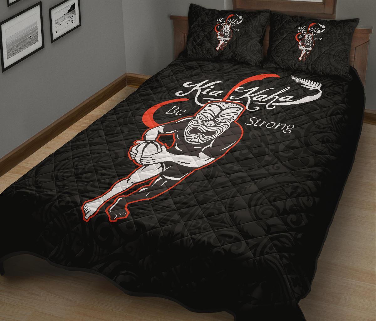 Rugby Kia Kaha Be Strong New Zealand Quilt Bed Set - Black Version 2 - Vibe Hoodie Shop
