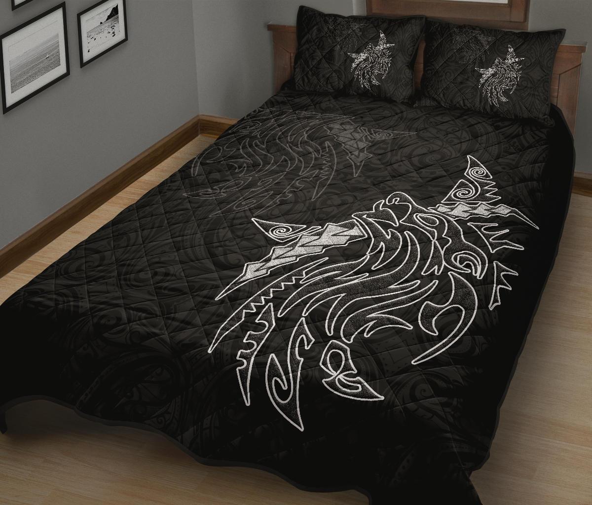 New Zealand Maori Tattoo Wolf Quilt Bed Set - Vibe Hoodie Shop