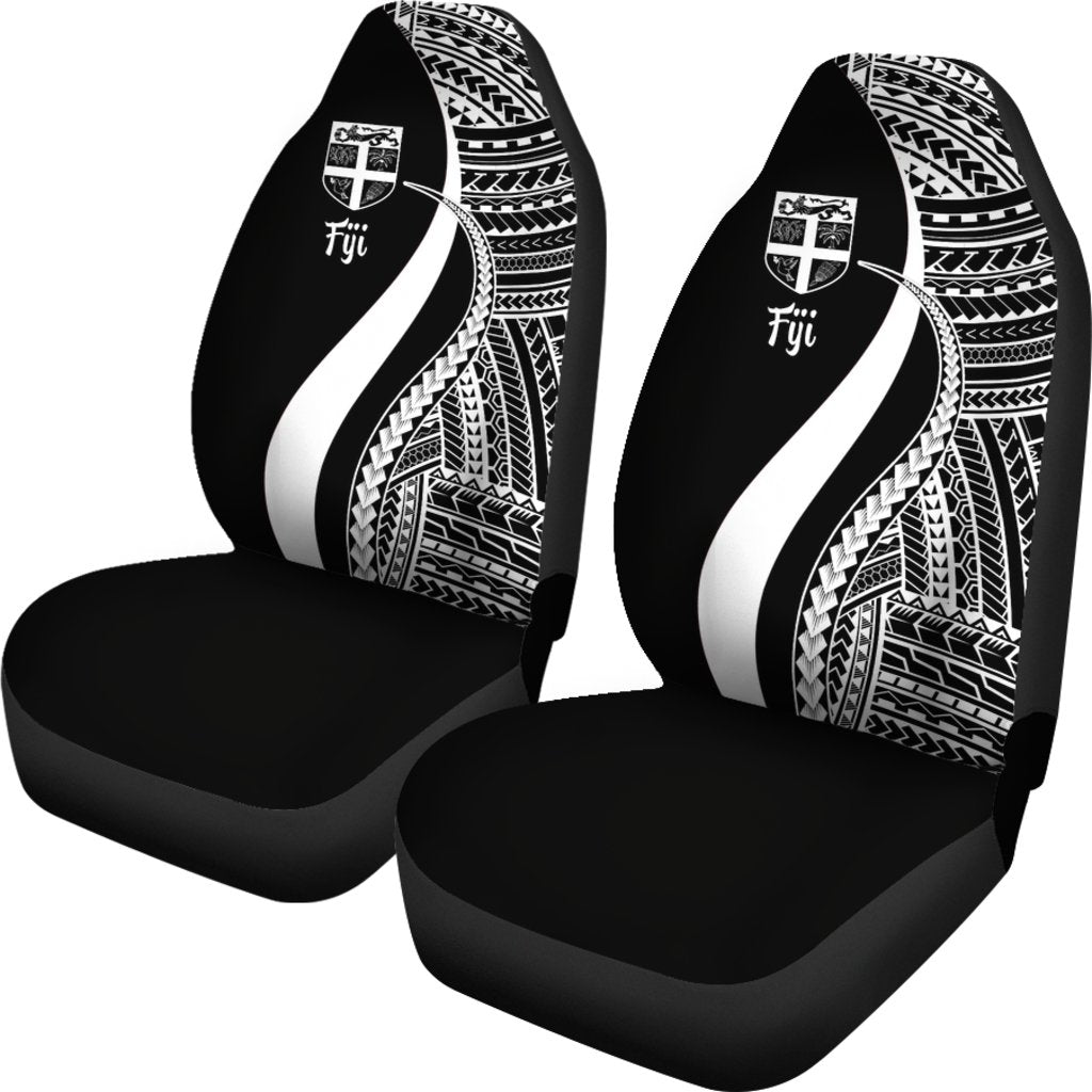 Fiji Car Seat Covers - White Polynesian Tentacle Tribal Pattern - Vibe Hoodie Shop