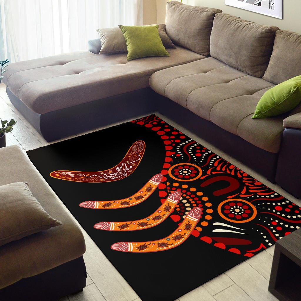 Aboriginal Area Rug - Aboriginal Boomerangs With Dot Painting Pattern - Vibe Hoodie Shop