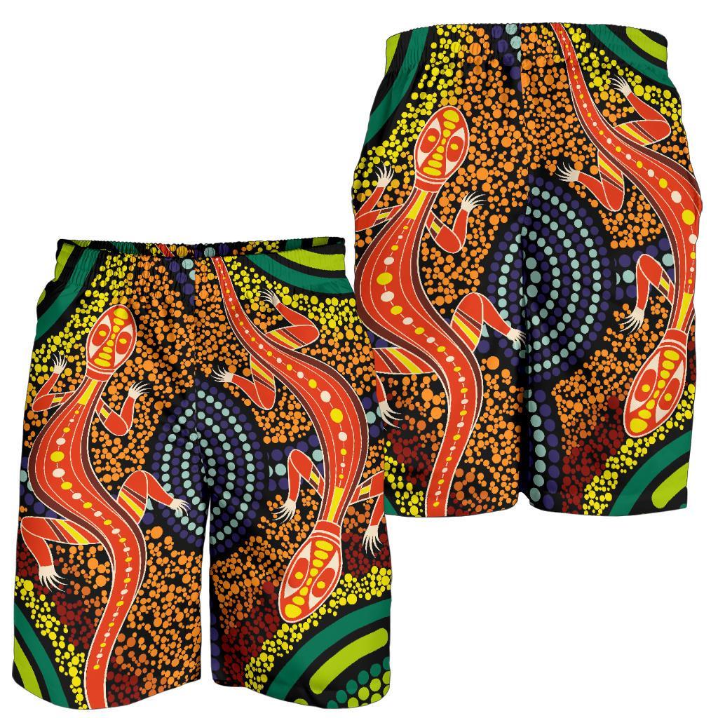 1st Australia Men Shorts - Aboriginal Two Lizards Dot Painting Circle - Vibe Hoodie Shop