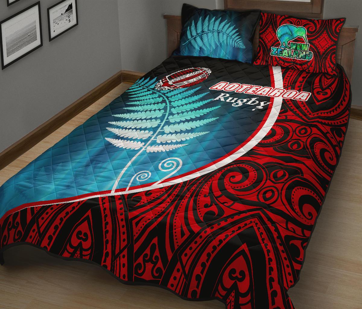 Aotearoa Rugby Black Maori Quilt Bed Set Kiwi and Silver Fern New Zealand - Vibe Hoodie Shop