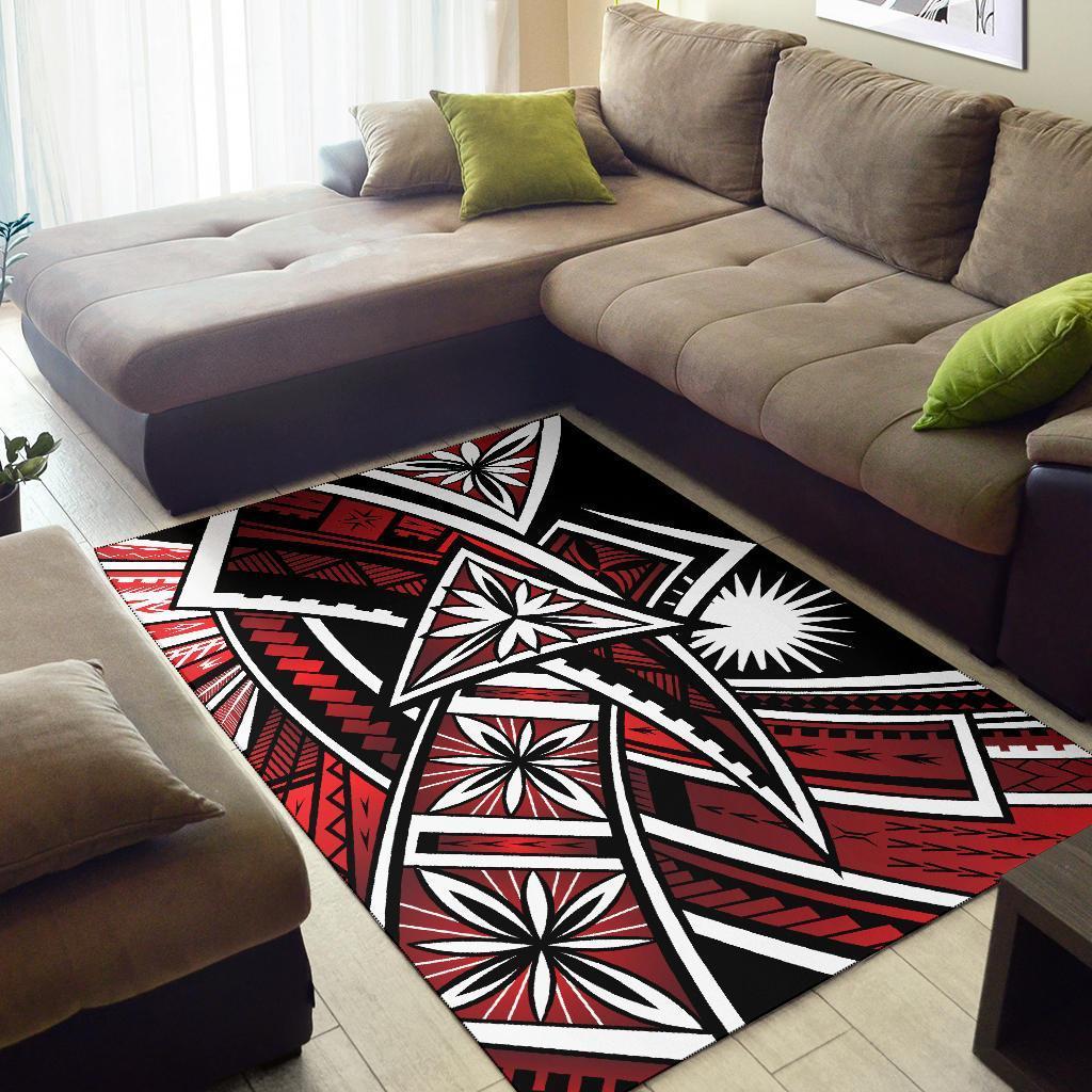 Marshall Islands Area Rug - Tribal Flower Special Pattern Red Color - Vibe Hoodie Shop