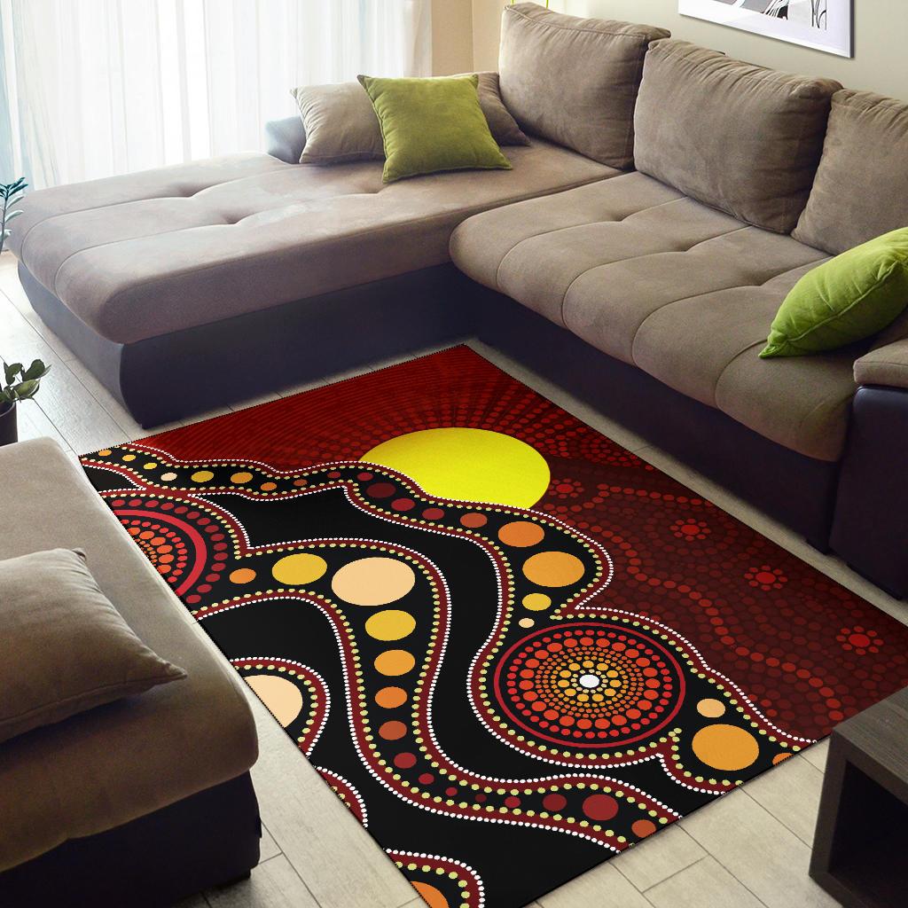 Aboriginal Area Rug - Australia Aboriginal Lives Matter Flag Circle Dot Painting Art - Vibe Hoodie Shop