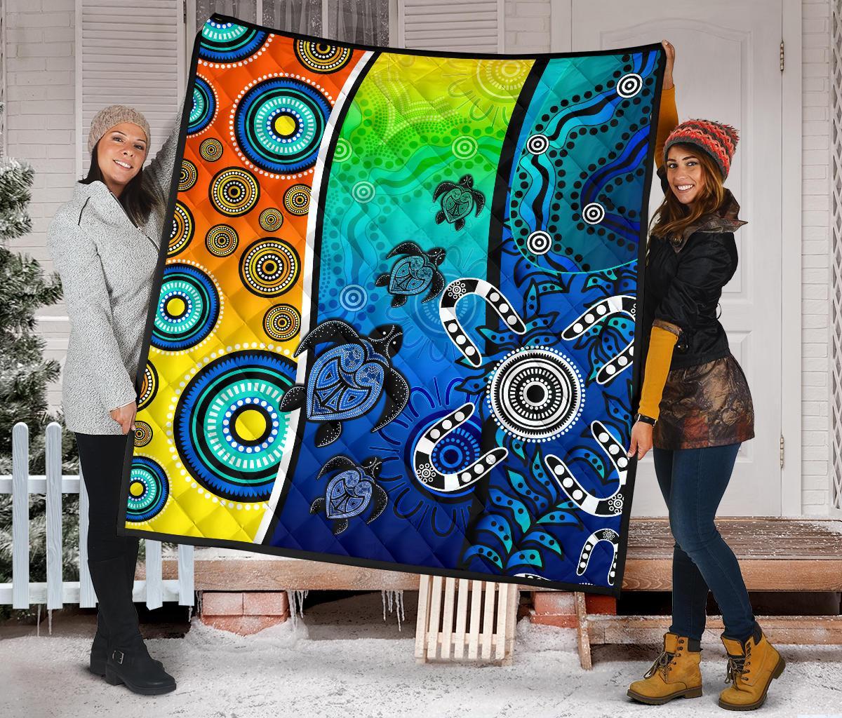 Aboriginal Premium Quilt - Indigenous Turtle Dot Painting Art - Vibe Hoodie Shop