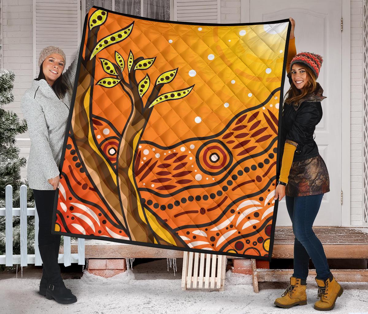 Aboriginal Premium Quilt - Tree On The Hill - Vibe Hoodie Shop