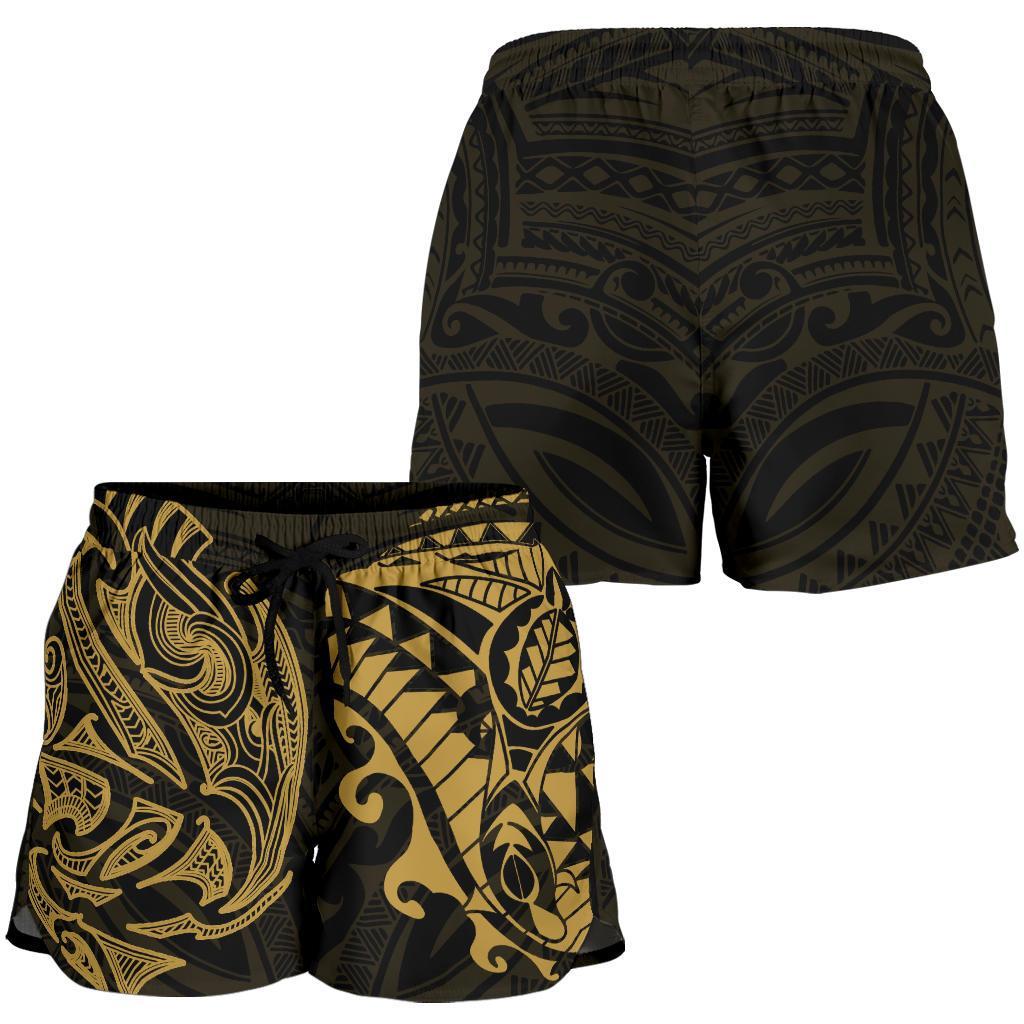 new-zealand-all-over-print-womens-shorts-maori-polynesian-tattoo-gold