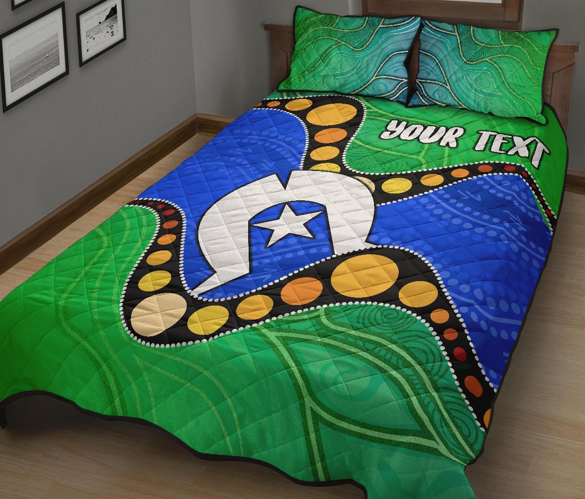 Custom Torres Strait Islands Quilt Bed Set - Flag with Aboriginal Patterns - Vibe Hoodie Shop