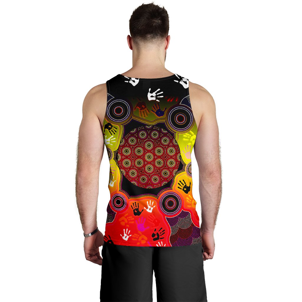 Aboriginal Men's Tank Top, Indigenous Circle Dot Painting Hand Art - Vibe Hoodie Shop