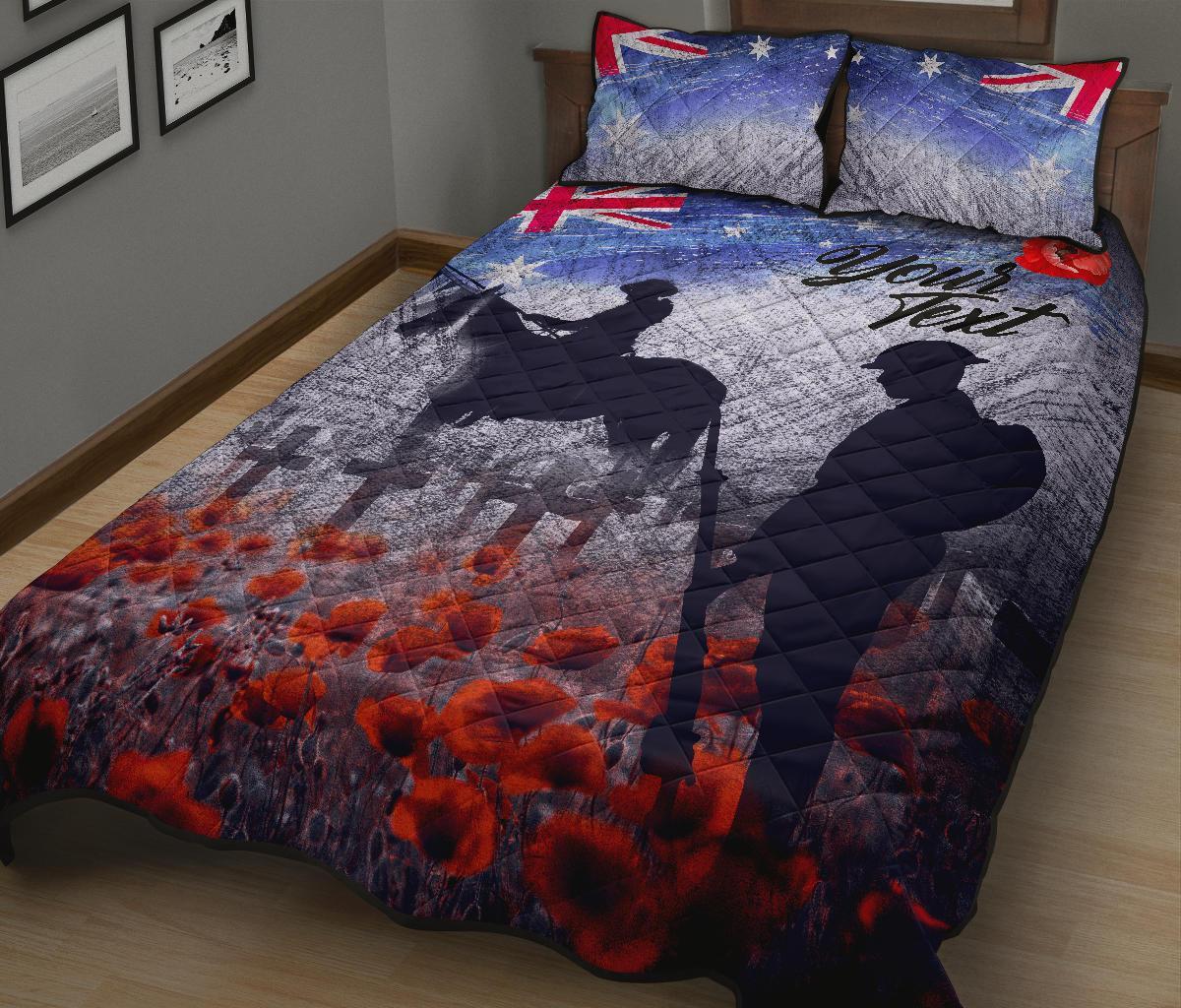 (Custom Text) ANZAC Day Quilt Bed Set - Lest We Forget Vintage Poppies - Vibe Hoodie Shop