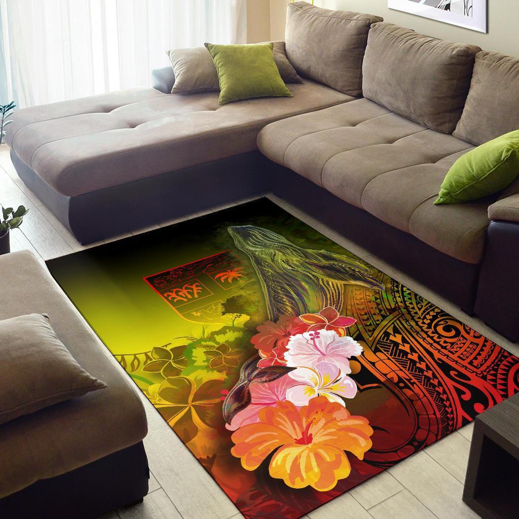 Fiji Area Rug - Humpback Whale with Tropical Flowers (Yellow) - Vibe Hoodie Shop