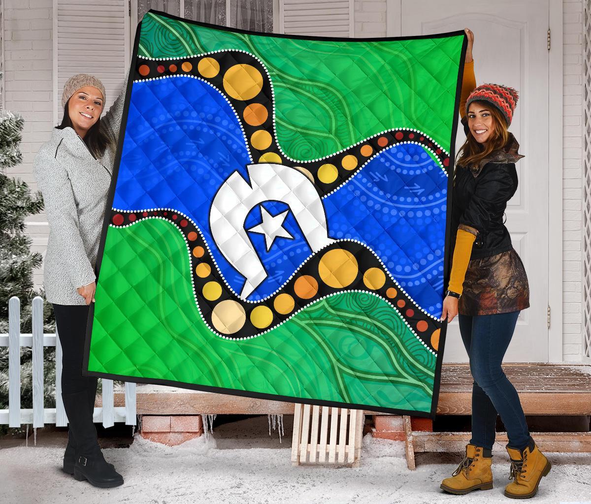 Torres Strait Islands Premium Quilt - Flag with Aboriginal Patterns - Vibe Hoodie Shop