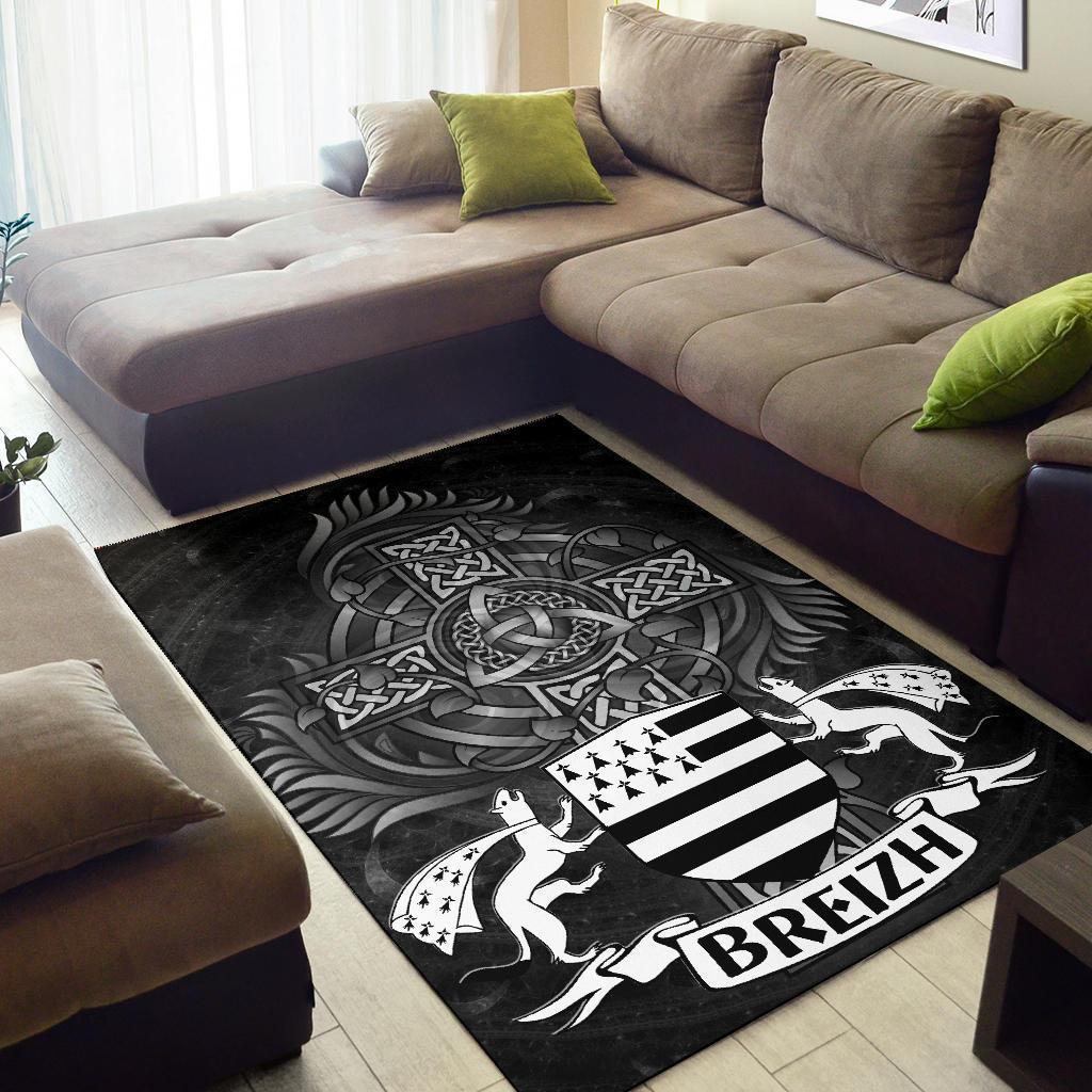 Celtic Area Rug - Brittany Flag With Celtic Cross - Vibe Hoodie Shop