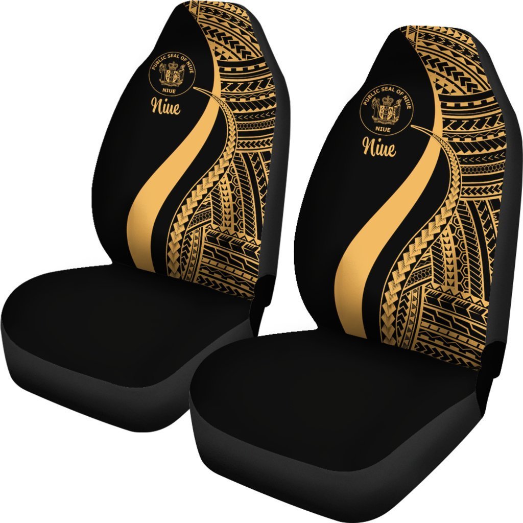 Niue Car Seat Covers - Gold Polynesian Tentacle Tribal Pattern - Vibe Hoodie Shop
