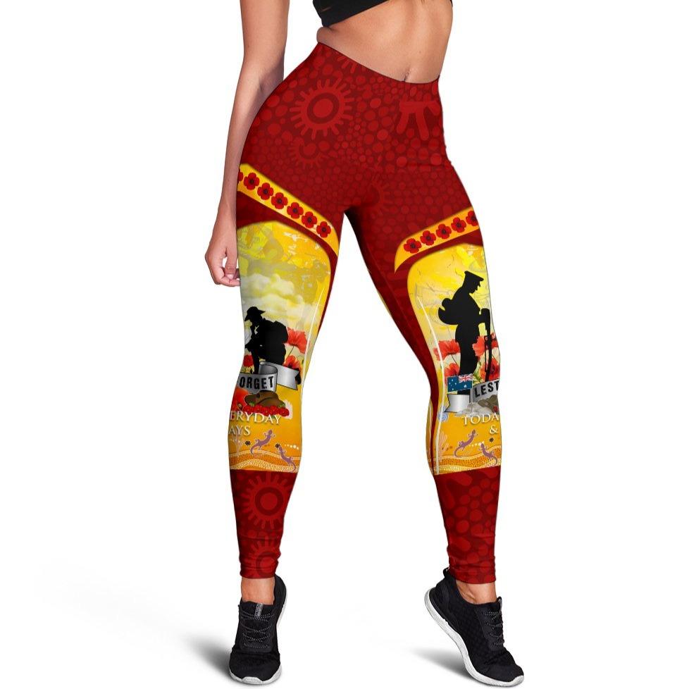 ANZAC Women's Leggings - Lest We Forget Aboriginal Version - Vibe Hoodie Shop