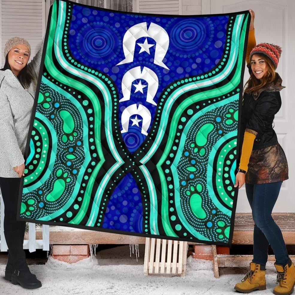 Torres Strait Premium Quilt - Torres Strait Symbol And Aboriginal Patterns - Vibe Hoodie Shop