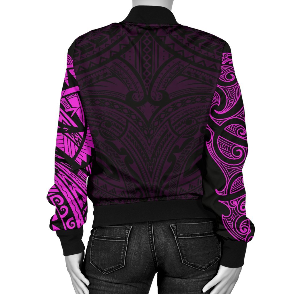 New Zealand Women's Bomber Jacket, Maori Polynesian Tattoo Purple - Vibe Hoodie Shop