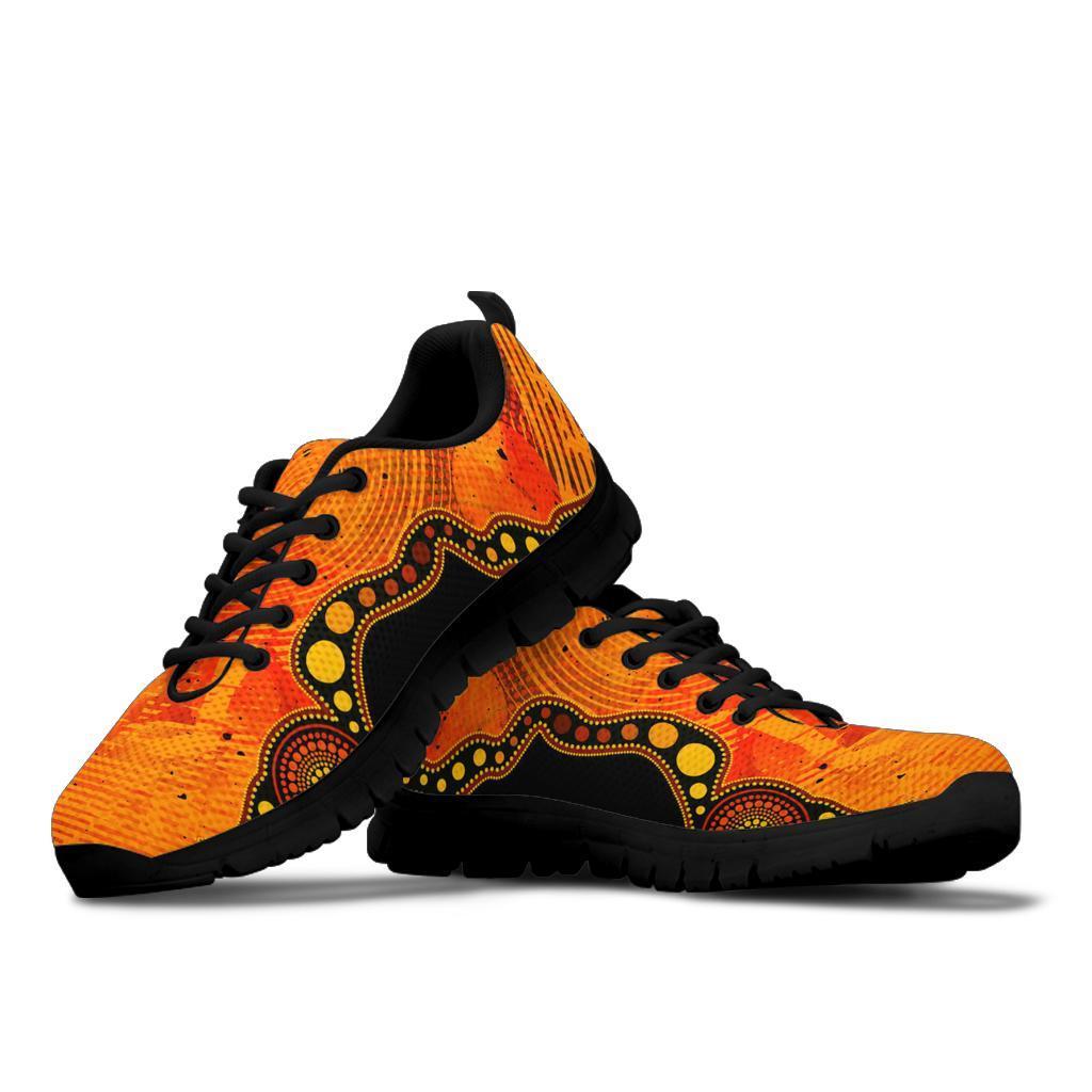 Aboriginal Sneakers - Australia Indigenous Flag Circle Dot Painting Art (Golden) - Vibe Hoodie Shop